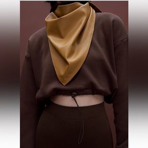 Zara brown knit adjustable crop pullover sweater S